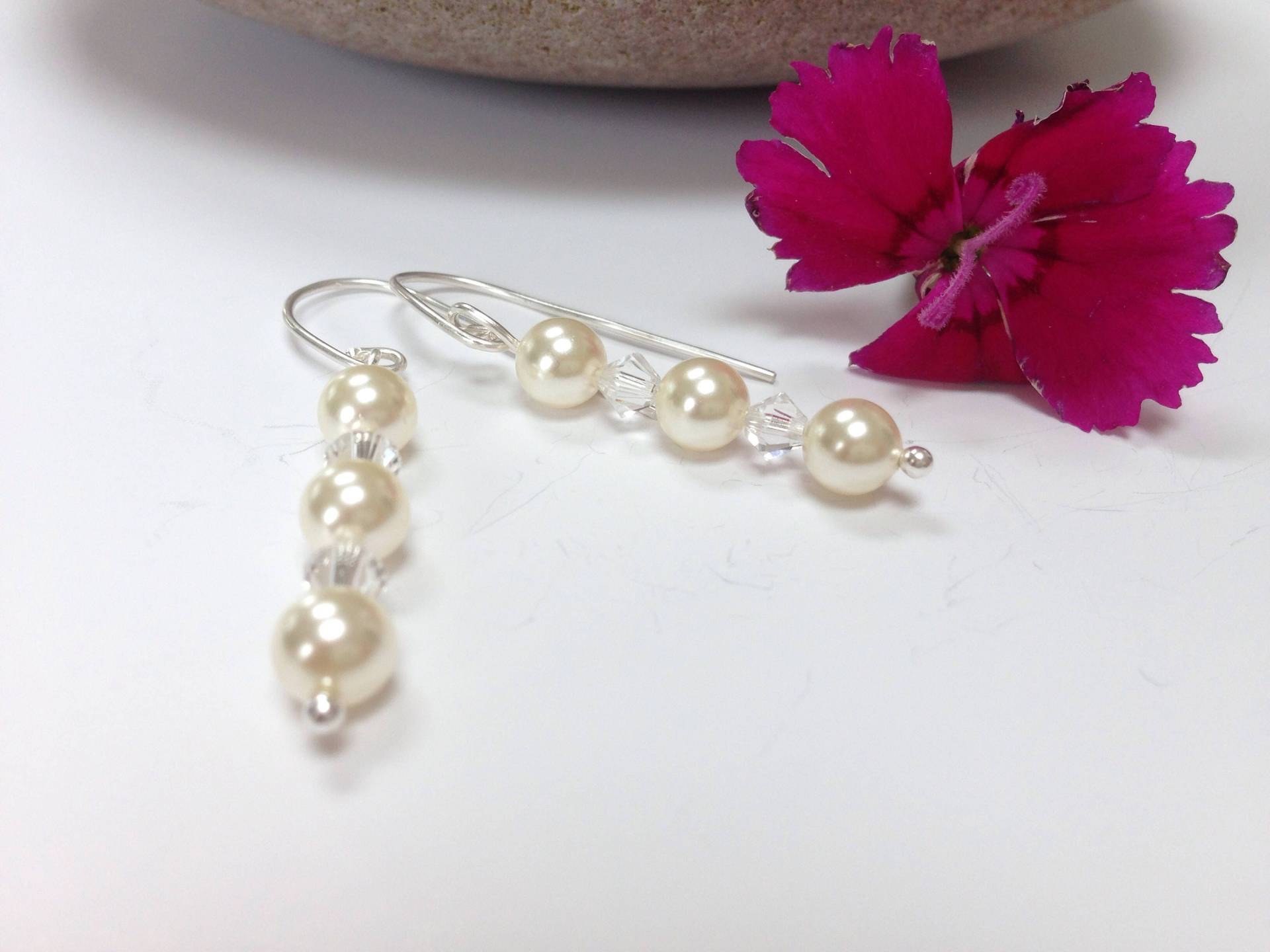sterling Silber Swarovski Perle Und Kristall Ohrringe, Perlen Tropfen Baumeln Ohrringe von MamabelleJewellery