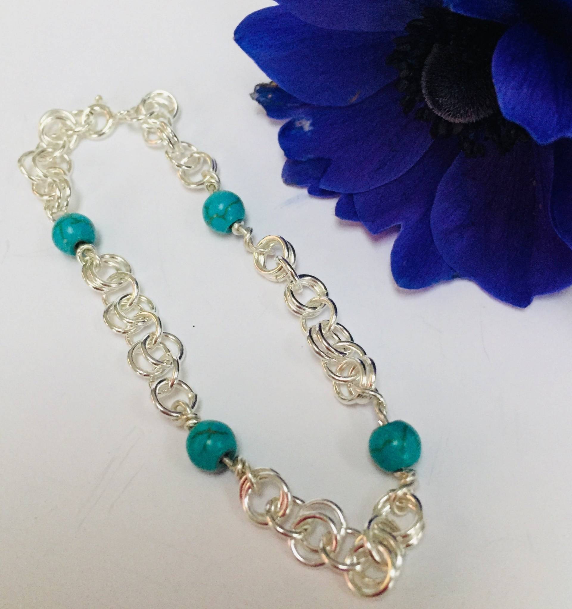 sterling Silber Turquenit Armband, Kettenglied Türkis Edelstein Armband von MamabelleJewellery