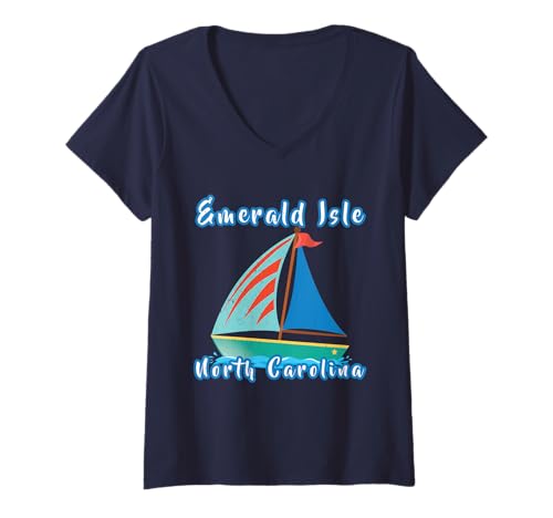Damen Emerald Isle Segelbootfahren Whimsy Segelboot T-Shirt mit V-Ausschnitt von Mamaknows Emerald Isle