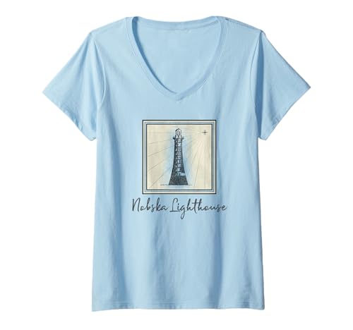 Damen Nobska Leuchtturm Falmouth Massachusetts Nautisch Historisch T-Shirt mit V-Ausschnitt von Mamaknows Falmouth Massachusetts