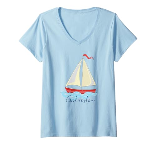 Damen Galveston Segelboot Segelboot Nautische Marine Regatta Bootfahren T-Shirt mit V-Ausschnitt von Mamaknows Galveston Texas
