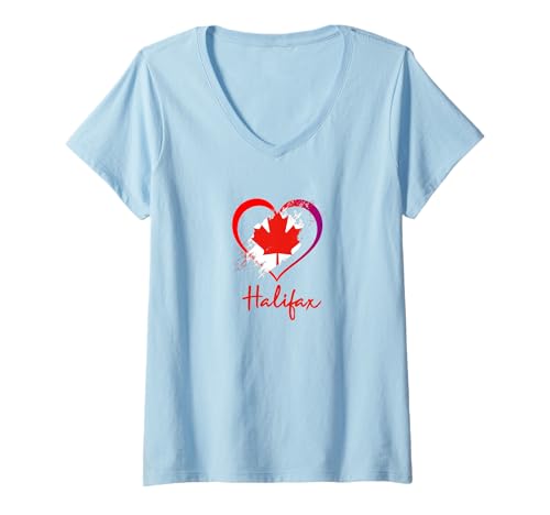 Damen Love Heart Halifax Kanada Ahornblatt Herz Nova Scotia T-Shirt mit V-Ausschnitt von Mamaknows Halifax Nova Scotia