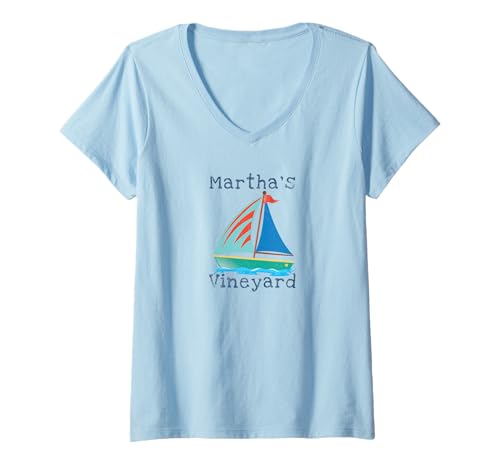Damen Martha's Vineyard Segelboot Bootfahren Boot Küste T-Shirt mit V-Ausschnitt von Mamaknows Martha's Vineyard