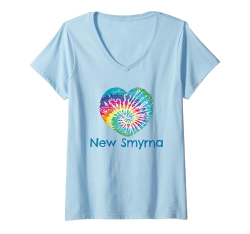 Damen Loves New Smyrna Beach Batik-Batik in Herzform, Hippie-Design, Florida-Batik T-Shirt mit V-Ausschnitt Damen Loves New Smyrna Beach Batik-Batik in Herzform, Hippie-Design, Florida-Batik T-Shirt mit V-Ausschnitt von Mamaknows New Smyrna Beach Florida