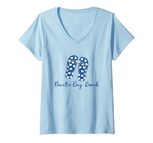 Damen Love Heart Niantic Bay Beach Coastal Nautical Flip Flops T-Shirt mit V-Ausschnitt Damen Love Heart Niantic Bay Beach Coastal Nautical Flip Flops T-Shirt mit V-Ausschnitt von Mamaknows Niantic Bay Beach Connecticut