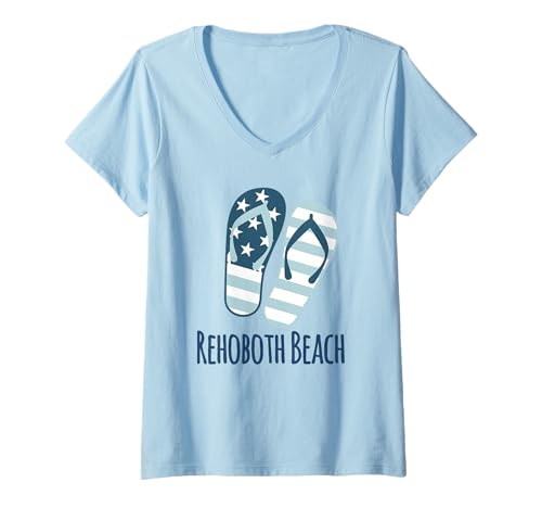 Damen Rehoboth Beach Delaware Nautical Coastal Beach Flip Flops T-Shirt mit V-Ausschnitt Damen Rehoboth Beach Delaware Nautical Coastal Beach Flip Flops T-Shirt mit V-Ausschnitt von Mamaknows Rehoboth Beach Delaware