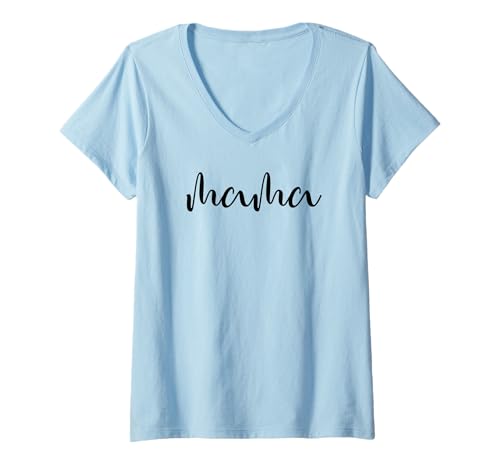 Damen Mama Script Retro Minimalist Style Muttertag T-Shirt mit V-Ausschnitt von Mamalina Studios
