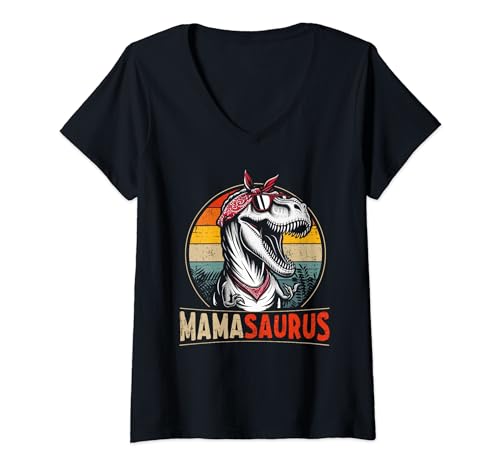 Damen Mamasaurus Dinosaurier vintage Mama Muttertag Weihnachten T-Shirt mit V-Ausschnitt Damen Mamasaurus Dinosaurier vintage Mama Muttertag Weihnachten T-Shirt mit V-Ausschnitt von Mamasaurus Mama Geburtstag Shop