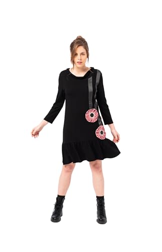 Mamatayoe Dramática. Kurzes Damenkleid mit schwarzem Volant und gestickten Details für Herbst Winter. Lässiges Strickkleid mit Langen Ärmeln und Rollkragen. Größe XL von Mamatayoe