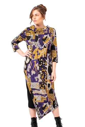 Mamatayoe Collage. Schwarzes Midi-Kleid für Damen mit Stickdetails für Herbst und Winter. Wadenlanges Kleid mit Dreiviertelärmeln im lässigen und eleganten Stil. Größe XL von Mamatayoe