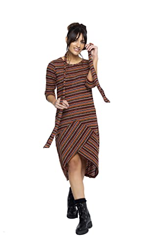 Mamatayoe Kleid Rapsodia für Damen, Dreiviertelärmel, Rundhalsausschnitt, Streifen, Größe XL von Mamatayoe