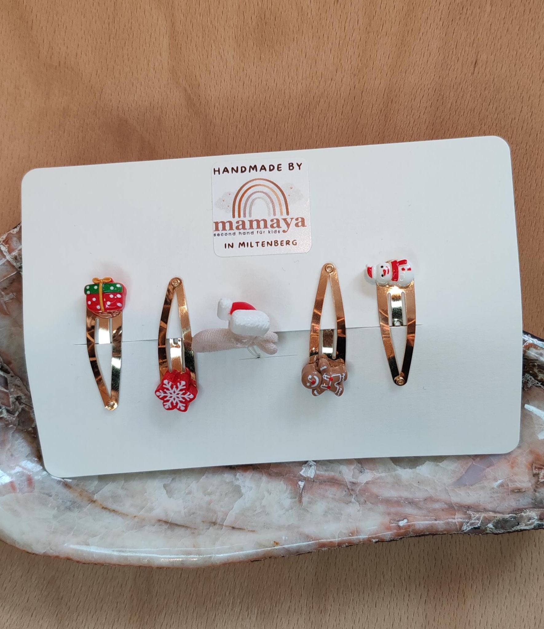 Handgemachtes Haar Set Emilia - Weihnachtlich Gold Rot Weiss Zart Handmade Perfekt Als Geschenk Geburtstag Weihnachten von MamayaMiltenberg