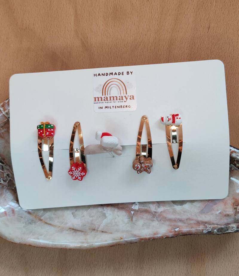 Handgemachtes Haar Set Emilia - Weihnachtlich Gold Rot Weiss Zart Handmade Perfekt Als Geschenk Geburtstag Weihnachten von MamayaMiltenberg