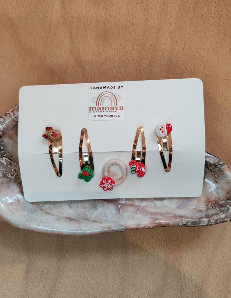 Handgemachtes Haar Set Mia - Weihnachtlich Gold Rot Weiss Zart Handmade Perfekt Als Geschenk Geburtstag Weihnachten von MamayaMiltenberg