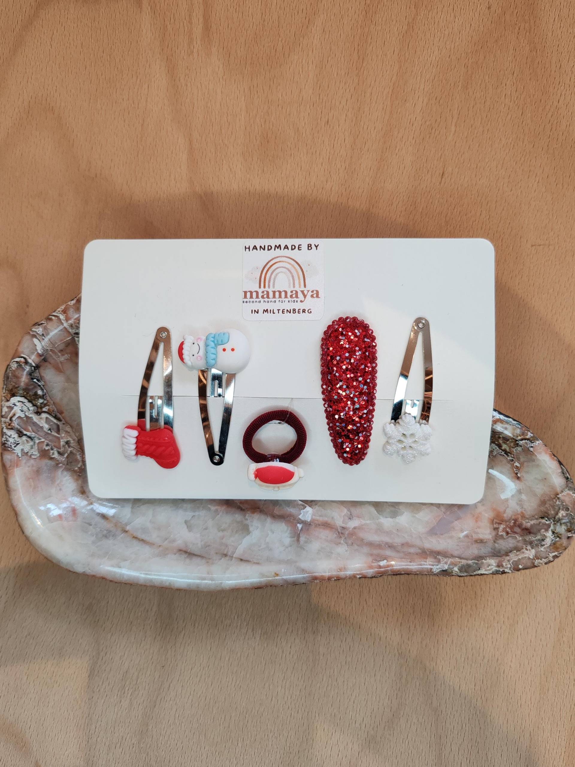 Handgemachtes Haar Set Sophie - Weihnachtlich Schneeflocke Schneemann -Handmade Perfekt Als Geschenk Geburtstag Weihnachten von MamayaMiltenberg