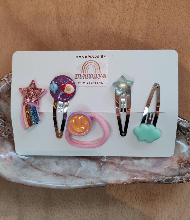 Handgemachtes Haar Set Space Girl - Stern Galaxy Regenbogen Smiley Handmade Perfekt Als Geschenk Geburtstag Weihnachten von MamayaMiltenberg