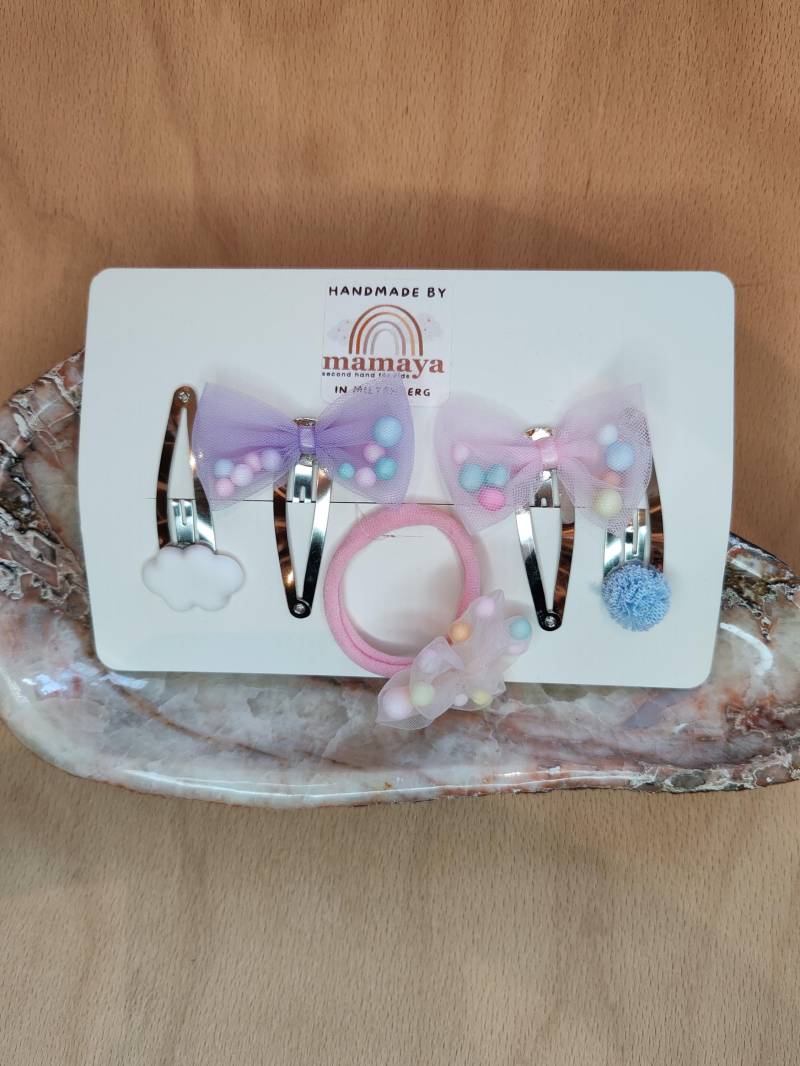 Handgemachtes Haar Set Tamina - Stern Schleife Pompom Wolke Niedlich Handmade Perfekt Als Geschenk Geburtstag Weihnachten von MamayaMiltenberg