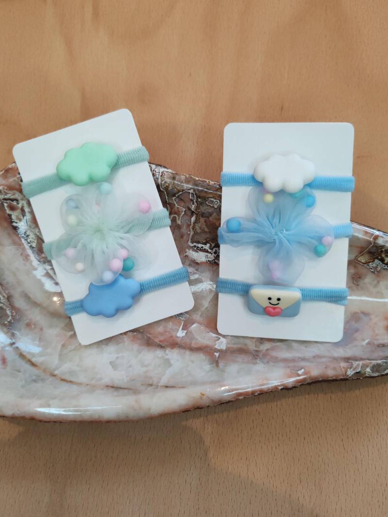 Handgemachtes Haargummi Set Fred & Freya - Blau Mint Wolke Blume Handmade Perfekt Als Geschenk Geburtstag Weihnachten von MamayaMiltenberg