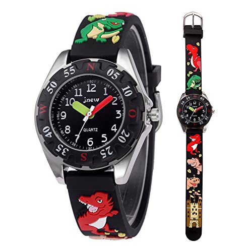 Mädchen und Jungen Analog Quarz Uhr mit Cartoon Design 30M Wasserdichte Silikon/Nylon Armband Japanischen Quarzwerk Lern Armbanduhr für Kinder 3-10 Jahre (Silikon - Dino Schwarz Groß) von Mamiddle