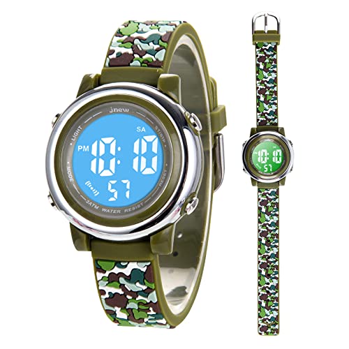 Mamiddle Kinderuhr Digital für Jungen Mädchen 3ATM Wasserdicht Kinder Armbanduhr mit Wecker Datum Stoppuhr Kinder Uhr für 3-10 Jahre (Grün Camouflage) von Mamiddle