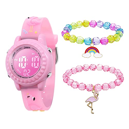 Mamiddle Kinderuhr Digital für Jungen Mädchen 3ATM Wasserdicht Kinder Armbanduhr mit Wecker Datum Stoppuhr Kinder Uhr für 3-10 Jahre (Rosa Flamingo Set) von Mamiddle