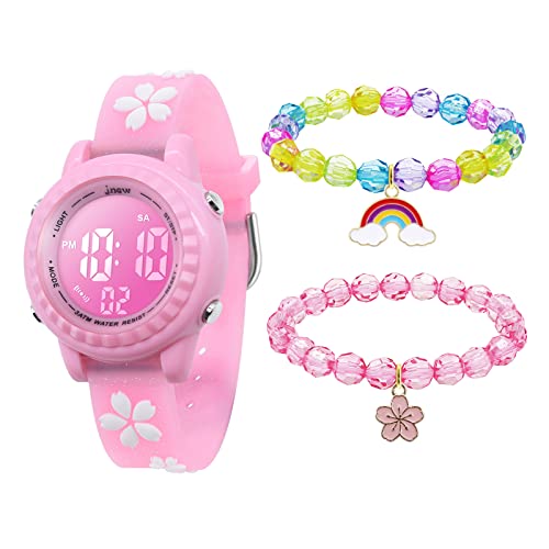 Mamiddle Kinderuhr Digital für Jungen Mädchen 3ATM Wasserdicht Kinder Armbanduhr mit Wecker Datum Stoppuhr Kinder Uhr für 3-10 Jahre (Rosa Kirschblüte Set) von Mamiddle