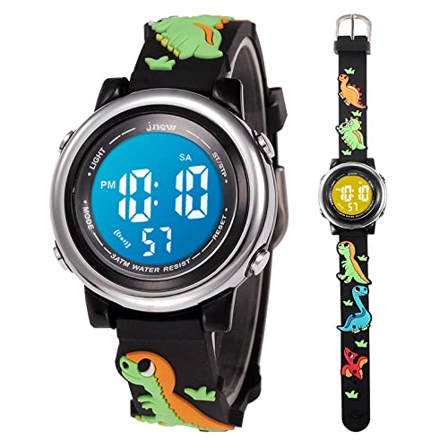 Mamiddle Kinderuhr Digital für Jungen Mädchen 3ATM Wasserdicht Kinder Armbanduhr mit Wecker Datum Stoppuhr Kinder Uhr für 3-10 Jahre (Schwarz Fliegender Dino) von Mamiddle