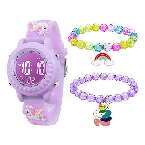 Mamiddle Kinderuhr Digital für Jungen Mädchen 3ATM Wasserdicht Kinder Armbanduhr mit Wecker Datum Stoppuhr Kinder Uhr für 3-10 Jahre (Lavendel Einhorn Set) von Mamiddle