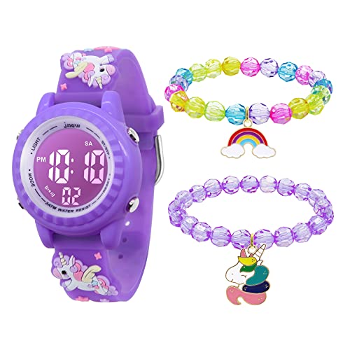 Mamiddle Kinderuhr Digital für Jungen Mädchen 3ATM Wasserdicht Kinder Armbanduhr mit Wecker Datum Stoppuhr Kinder Uhr für 3-10 Jahre (Violettes Einhorn Set) von Mamiddle