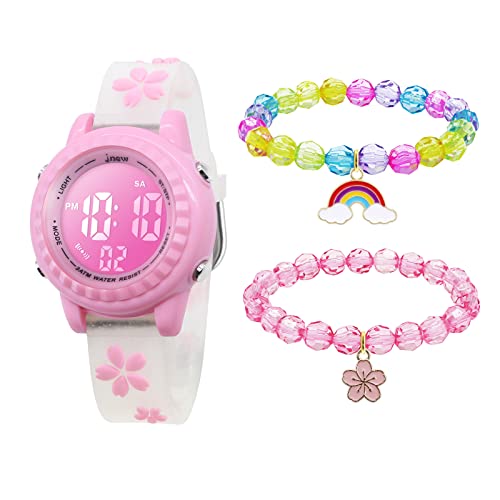 Mamiddle Kinderuhr Digital für Jungen Mädchen 3ATM Wasserdicht Kinder Armbanduhr mit Wecker Datum Stoppuhr Kinder Uhr für 3-10 Jahre (Weiße Kirschblüte Set) von Mamiddle
