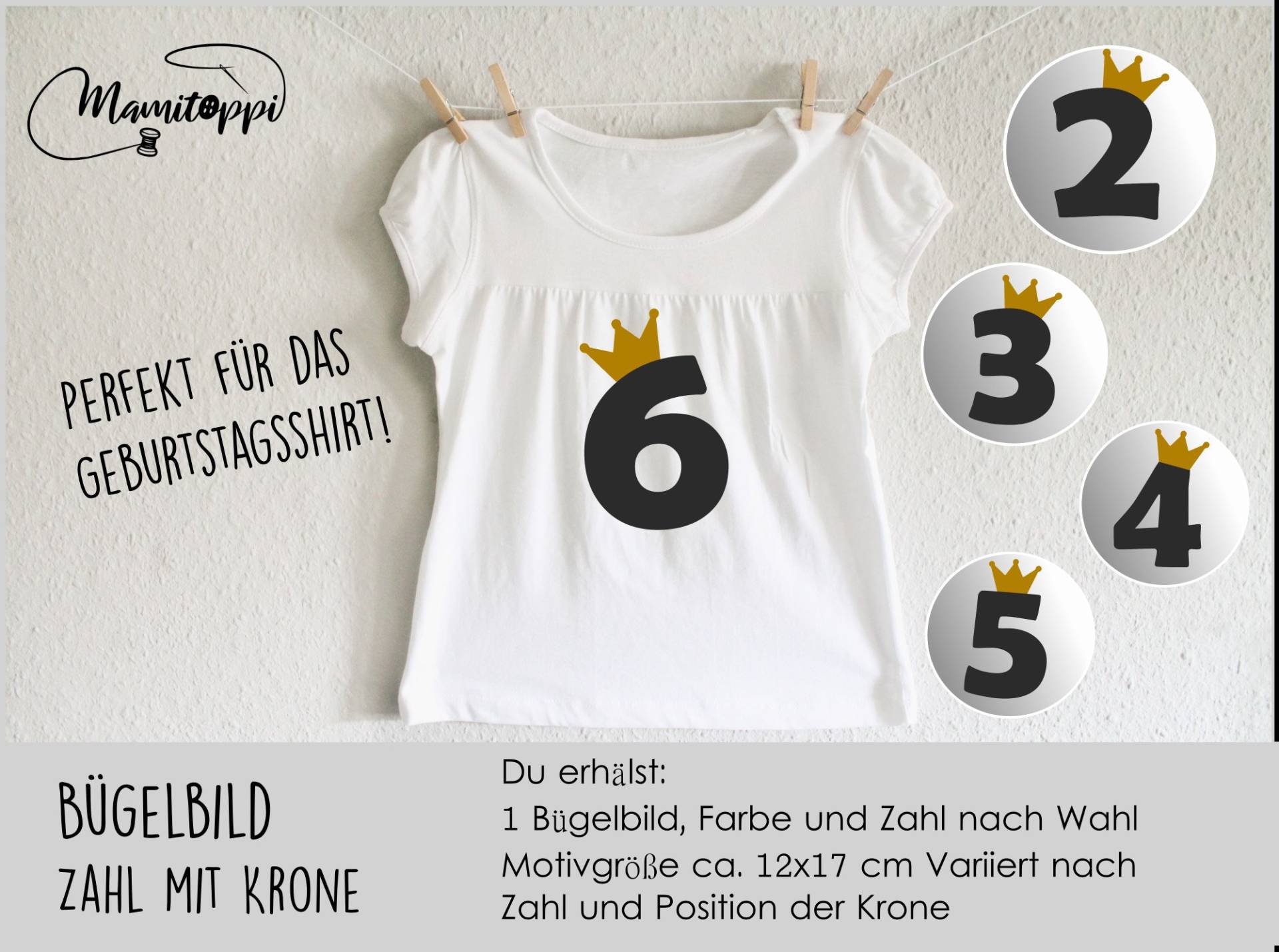 Bügelbild Geburtstag Zahl Mit Krone /Geburtstagsshirt Plott von Mamitoppi