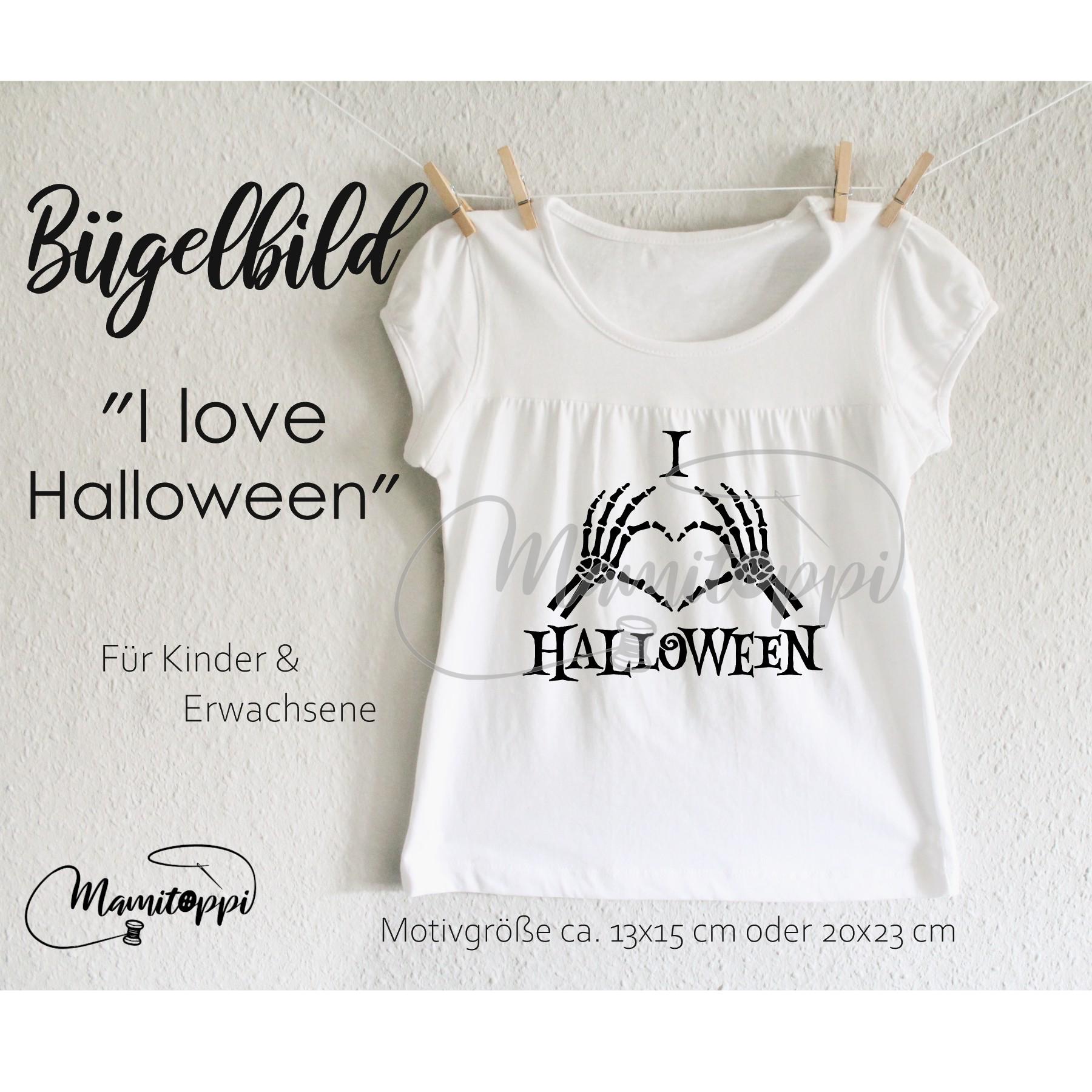 Bügelbild "I Love Halloween" in 2 Verschiedenen Größen von Mamitoppi