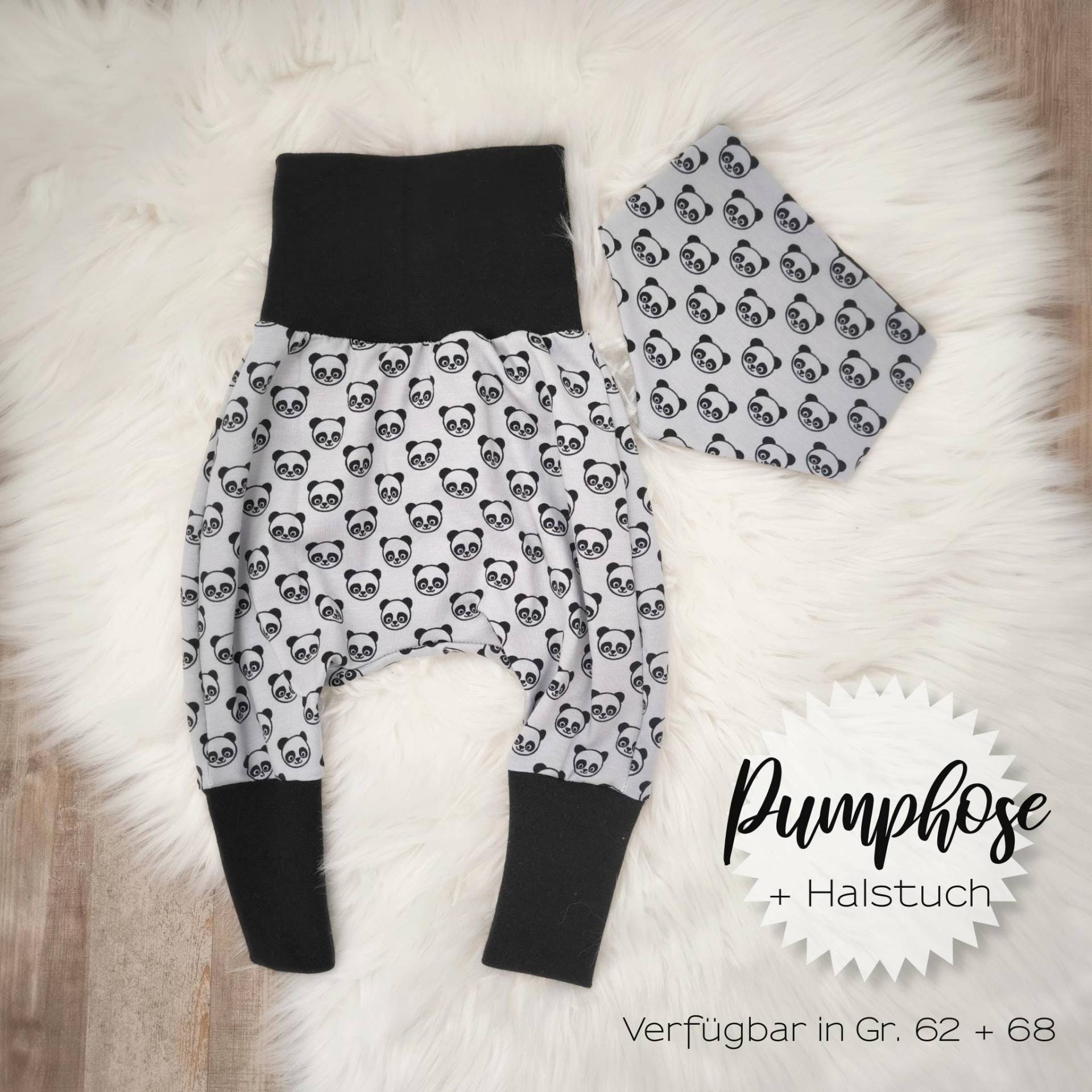 Sofort Versandbereit // Gr. 68 Pumphose Baby + Halstuch/ Handmade/Panda Jerseyhose Babyhose Geschenk Zur Geburt Unisex von Mamitoppi