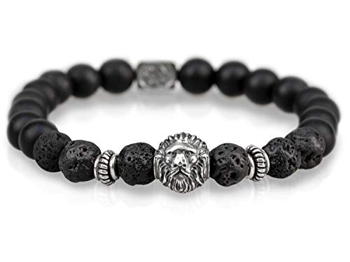 Mamma Bavaria Armband Herren Löwe aus 8 mm Onyx Edelsteinen schwarz, Armkette für Männer, Edelsteinarmband mit Silber Löwenkopf, Edelstein Löwen Herrenarmband, Armbänder 19 cm handgemacht und elegant von Mamma Bavaria