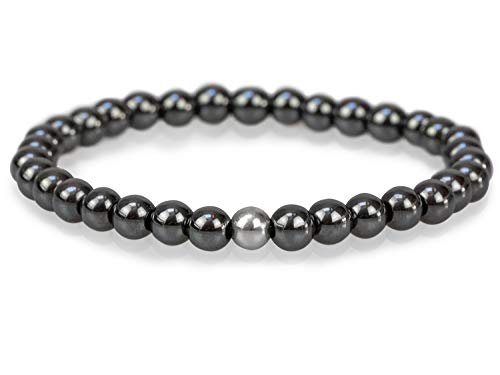 Mamma Bavaria Edelstein Armband für Damen, Schmuck Edelsteinarmband schwarz 17 cm aus 6 mm Hämatit Edelsteinen, Frauen Echtschmuck Armkette ohne Verschluss, Frauenarmband mit Echt Silber Perle von Mamma Bavaria
