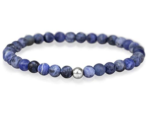 Mamma Bavaria Edelstein Armband für Damen und Herren, Männerarmband Edelsteinarmband blau 21 cm aus Sodalith Edelsteinen, Männer Armbänder ohne Verschluss, Herrenarmband mit Silberperle von Mamma Bavaria