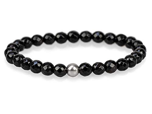 Mamma Bavaria Edelstein Armband für Damen und Herren facettiert, Edelsteinarmband filigran schwarz 18 cm aus Onyx Edelsteinen, Frauen Arm Kette ohne Verschluss, Schmuckarmband mit Silberperle elegant von Mamma Bavaria