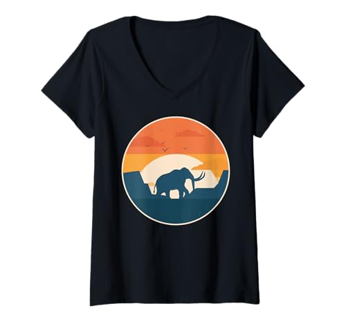 Damen Mammut Urzeit Elefant T-Shirt mit V-Ausschnitt von Mammut Vintrage Retro Geschenk