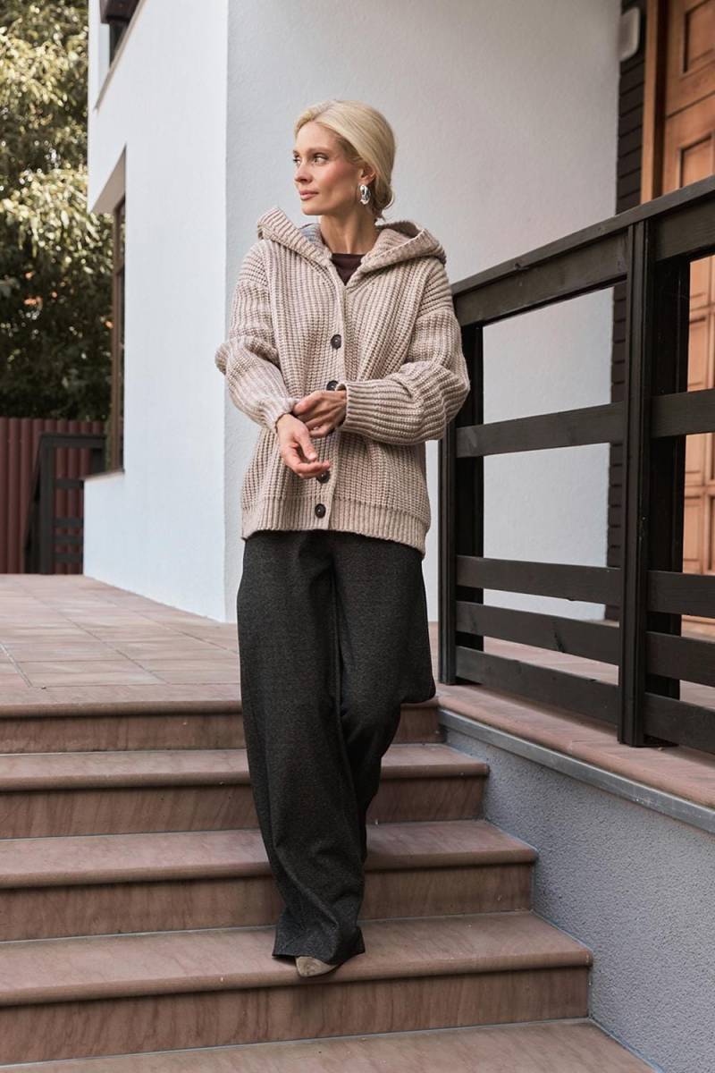 Grobstrick Strickjacke Mit Kapuze, Wintermantel Aus Wolle Alpaka, Übergroße Merinowolle von MammyHug