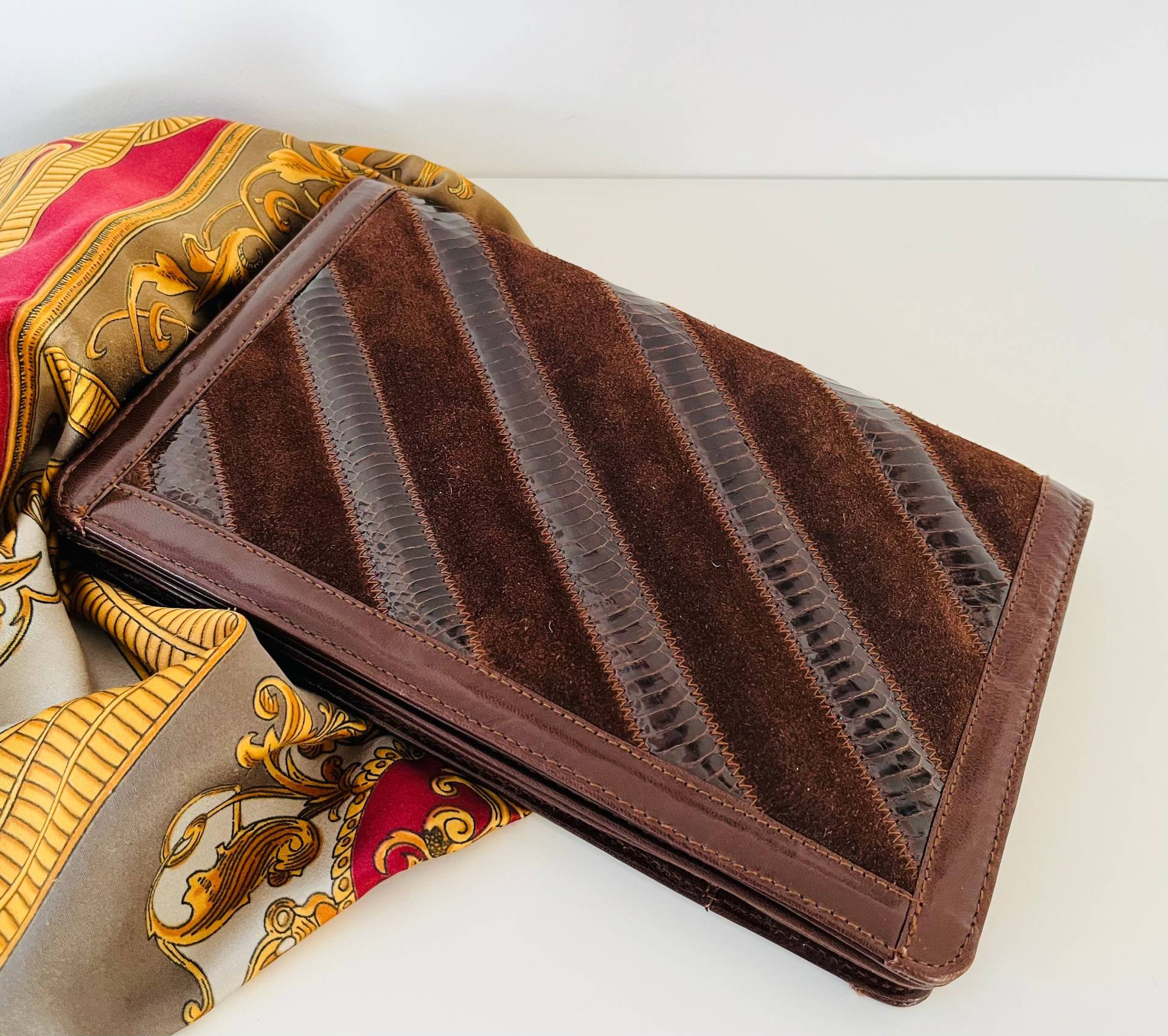 Handtasche, Clutch, Abendtasche, Leder, Braun, 1970Er Jahre, Vintage von MamosVintage