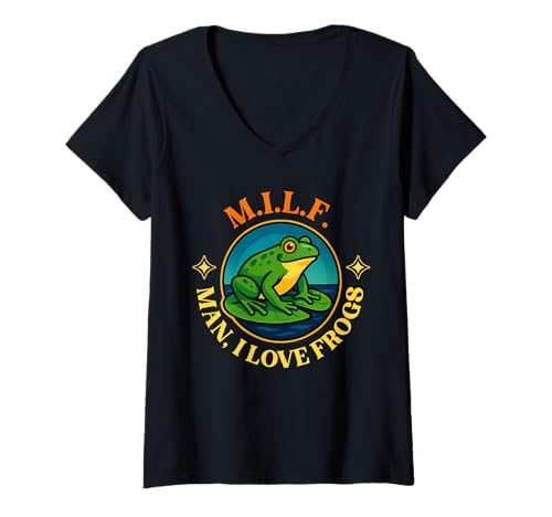 Damen Milf Man I Love Frogs Lustiger sarkastischer schmutziger Witz Humor T-Shirt mit V-Ausschnitt Damen Milf Man I Love Frogs Lustiger sarkastischer schmutziger Witz Humor T-Shirt mit V-Ausschnitt von Man I Love Frogs MILF Pun