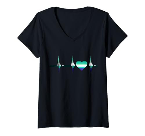 Damen Heartbeat EKG Pulse MLM Pride MLM Flagge Schwule Männliche Flagge MLM T-Shirt mit V-Ausschnitt Damen Heartbeat EKG Pulse MLM Pride MLM Flagge Schwule Männliche Flagge MLM T-Shirt mit V-Ausschnitt von Man Loving Gay Male Flag LGBT MLM Flag