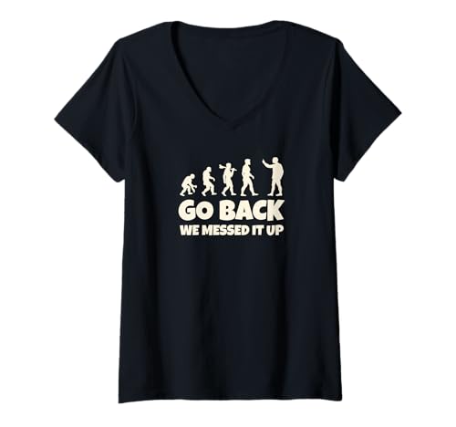 Damen Diagramm der menschlichen Evolution Zurück Wir haben es vermasselt. Lustige Evolution T-Shirt mit V-Ausschnitt Damen Diagramm der menschlichen Evolution Zurück Wir haben es vermasselt. Lustige Evolution T-Shirt mit V-Ausschnitt von Man's Evolution Chart Go Back We Messed it Up.