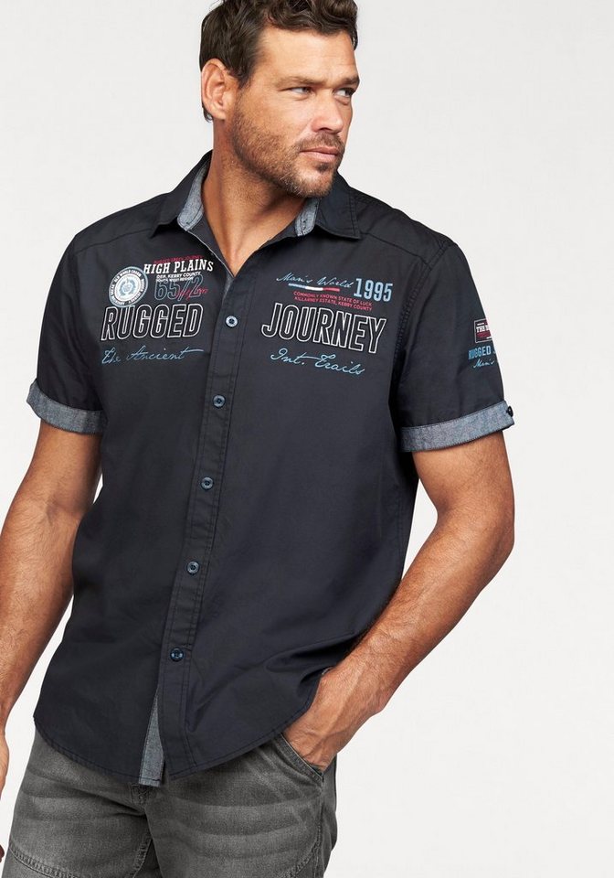 Man's World Kurzarmhemd mit Print und Aufnähern von Man's World