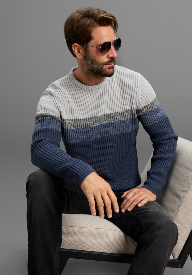 Man's World Rundhalspullover Neue Kollektion! Highlight angesagte Streifen-Optik melierter Streifen,weicher Griff, Perfekt für die kältere Jahreszeit Man's World Rundhalspullover Neue Kollektion! Highlight angesagte Streifen-Optik melierter Streifen,weicher Griff, Perfekt für die kältere Jahreszeit von Man's World