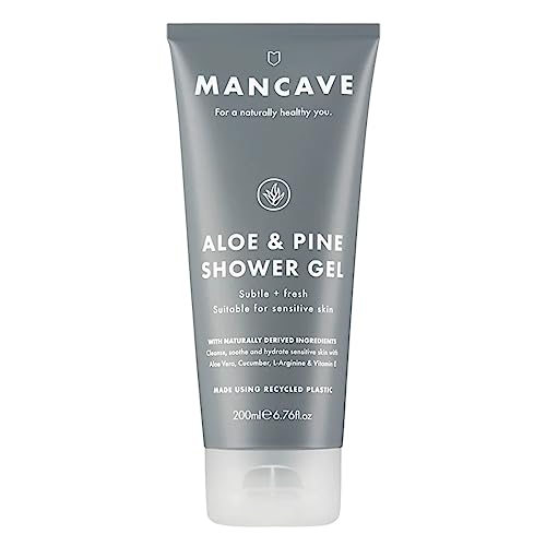 ManCave Duschgel Männer für Empfindliche Haut - Aloe und Kiefer 200 ML - Sulfatfrei und Natürlich, Vegan, Tierversuchsfrei, Recycelte Verpackung, Sensitiv Duschgel Herren von ManCave