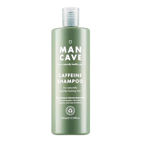ManCave Koffein Shampoo, 500 ml, Haarshampoos Herren, Shampoo gegen Haarausfall, Natürliche Formel für Gesundes Haarwachstum, Vegan, Tierversuchsfrei, Tube aus Recycling-Kunststoff von ManCave