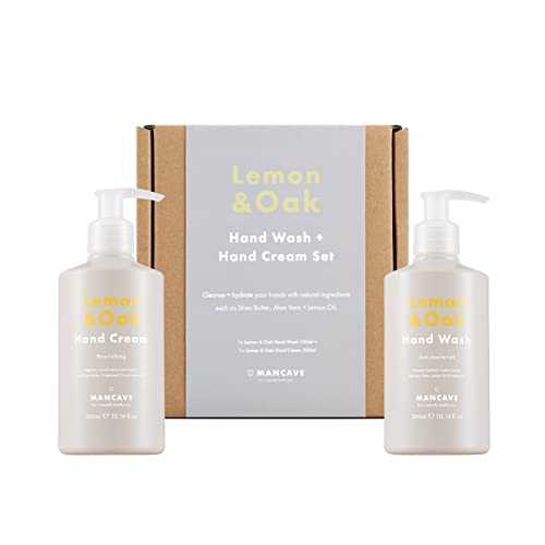 ManCave Handpflege Geschenkset Männer Lemon & Oak - Lemon & Oak Hygienische Flüssigseife 300 ml und Handcreme Männer 300 ml, Vegane und Natürliche Formel, Recycling-Flaschen - Hergestellt in GB von ManCave