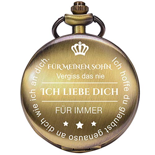 ManChDa Taschenuhr mit Gravur Kette Herren Geschenk von Einem Vater/Einer Mutter zu Einem Sohn Geschenk Quarz Taschenuhr Bronze von ManChDa