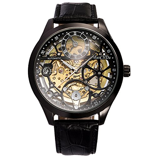 ManChDa Uhren Herren Mode Business Kleid Analog Automatisch Männer Luxusmarke Sport Wasserdicht Armbanduhr Schwarz Leder Armbanduhr von ManChDa
